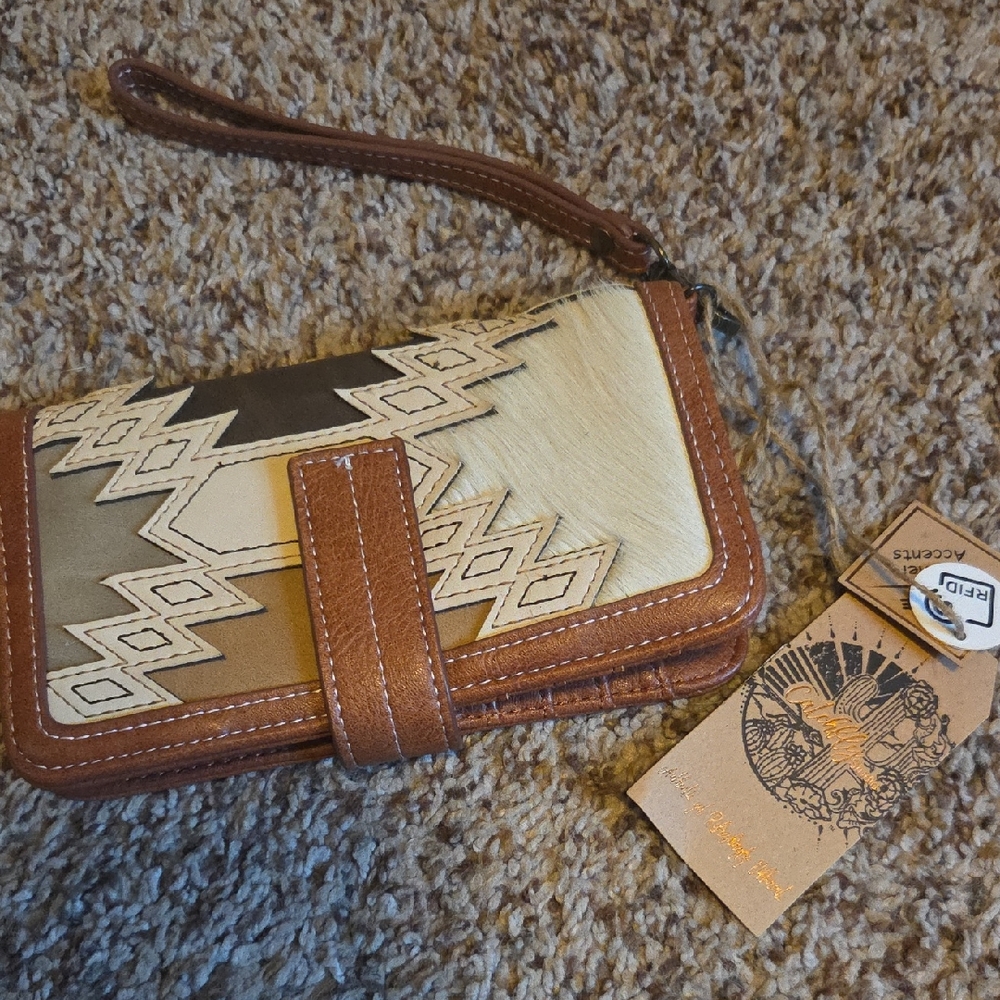 Brown and Cream Women's Wallet